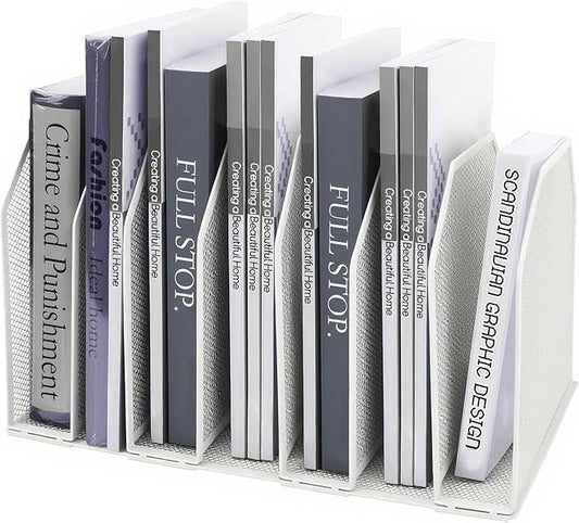 Adjustable Desk File Organizer,Detachable Office Folder Organizer,Compact Vertical Desk File Holder,Wrought Iron Paint,Suitable for Home, School, Office Classrooms (White - 7 grids)