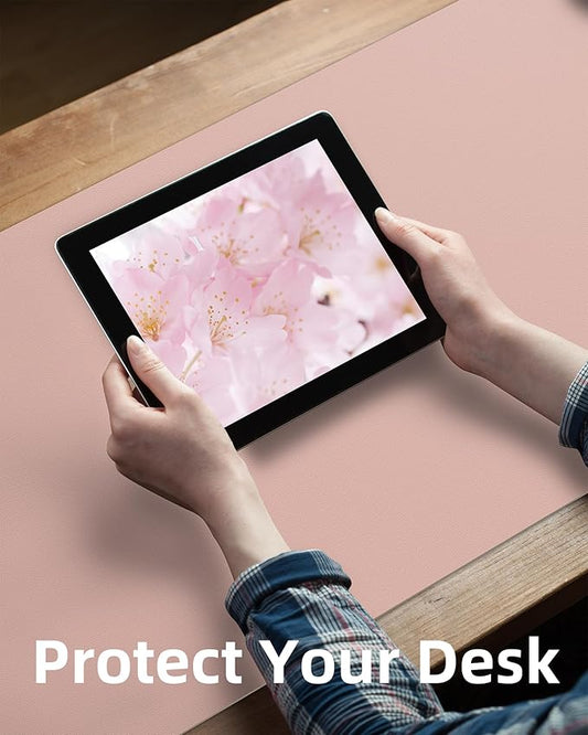 Leather Desk pad Protector,Large Desk mat,Mouse pad,Non-Slip Desk pad,Office Desk Mat,Waterproof Desk boltter, Keyboard mat for Office/Home/Décor (48in*17in, Pink)