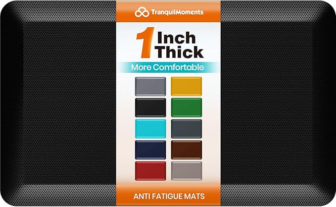 Kitchen Mats for Floor, 1 Inch Extra-Thick Kitchen Rugs, Non-Slip & Waterproof Standing Desk Mat, Comfort Anti Fatigue Mats for Kitchen Floor, Home, Sink, Office (20" X 32", Black)