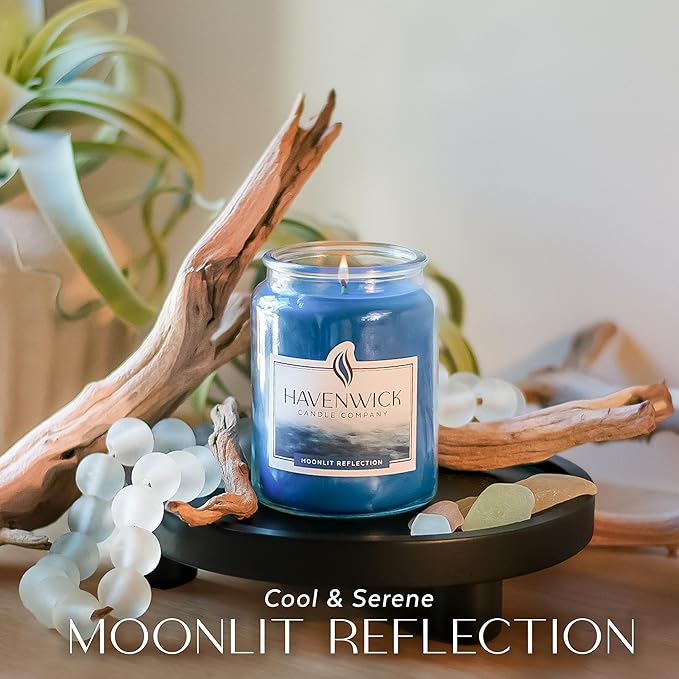 Havenwick Moonlit Reflection Soy Blend 22-oz Large Jar Candle, Long Lasting 110-130 Hour Burn Time with Single Cotton Wick, Relaxing Scented Candles for New Home Gift & Housewarming Parties
