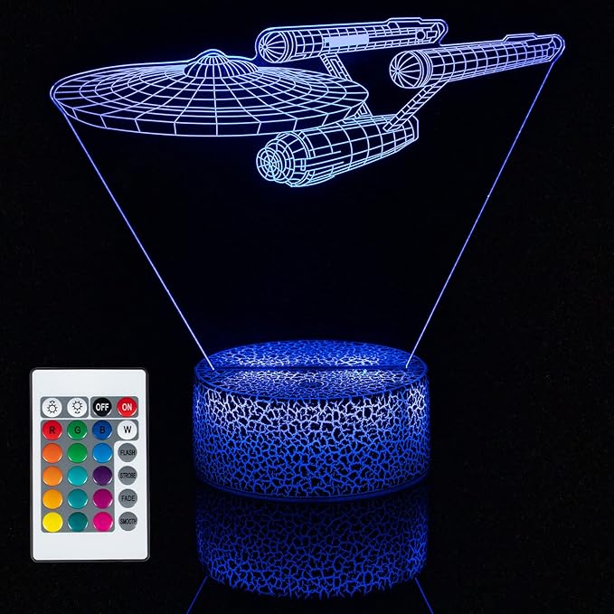 Smalody Night Lights 3D Optical Illusion Multi-Colored Change Touch Controlled Desk Lamp Battleship Bedside Lamp Christmas Gifts and Birthday Gifts