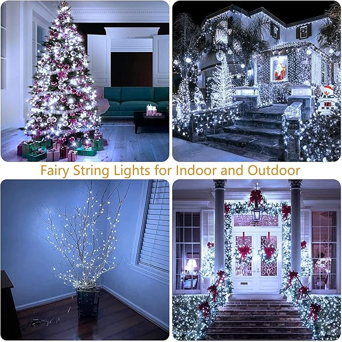 (Cool White ⇋ Multicolor) 66Ft 200LED Fairy Lights Plug in, Waterproof String Light Outdoor 8 Modes Christmas Lights Bedroom Decor, Twinkle Light for Girl's Room Garden Christmas Decorations