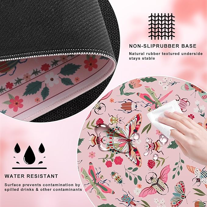 iCasso Pink Desk Pad Mat, XXL Large Mouse Pad, Desk Matt for Desktop, Anti-Slip Big Mousepad with Stitched Edges, Mouse Mat for Computer(Pink)