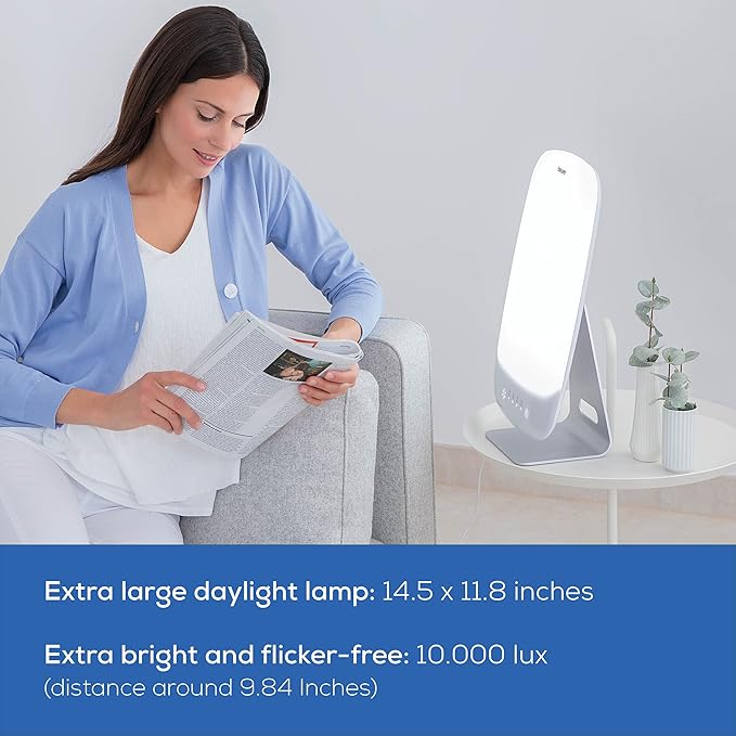 Beurer TL95 Light Therapy Lamp 10,000 Lux, UV-Free Extra Bright Daylight Lamp with 6 Dimming Levels, Timer & Memory Function to Boost Mood, Fight Winter Blues, Improve Sleep & Increase Energy