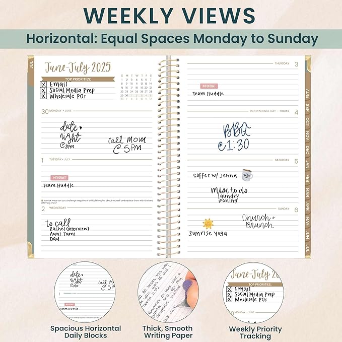 bloom daily planners HARDCOVER 2025-2026 Academic Year Planner (July 2025 - July 2026) - A5 Task Goal Organizer - Aesthetic Monthly & Weekly Inspirational Agenda Book - 5.5" x 8.25" - Green Linen