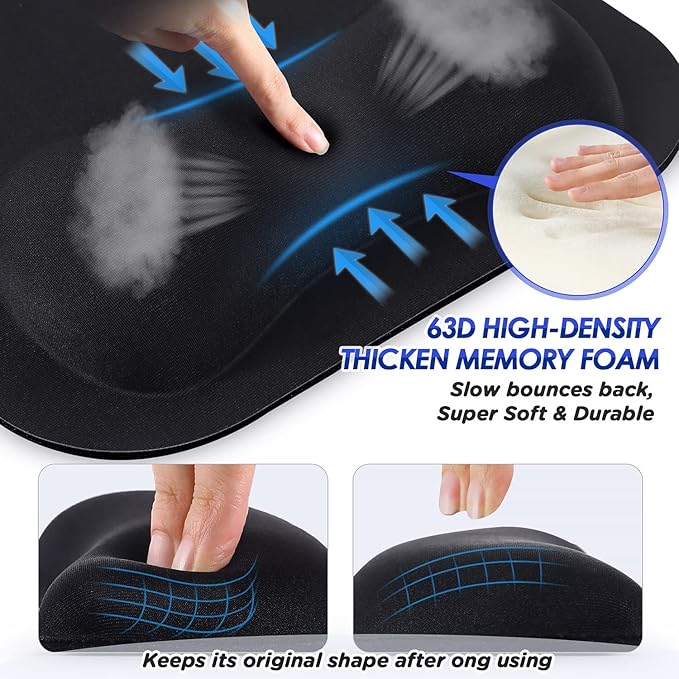 Gimars Mouse Pad with Wrist Rest, Large Smooth Superfine Fibre Memory Foam Ergonomic Mouse Pad, Comfortable Mousepad with Nonslip Base for Pain Relief, Laptop, Computer, Gaming, Office, 11 x 8.26''