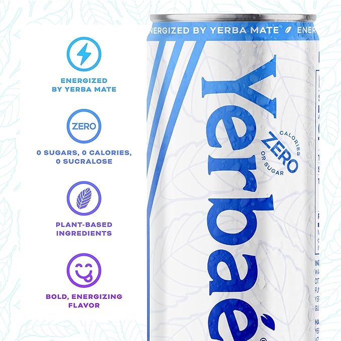 Yerbaé Energy Seltzer - Variety Performance Pack. No Sugar/Calories/Carbs. Energized by Yerba Mate Naturally Caffeinated Plant-Based, Healthy Alternative to Coffee/Sugary Sodas, Pack of 12, 12oz cans