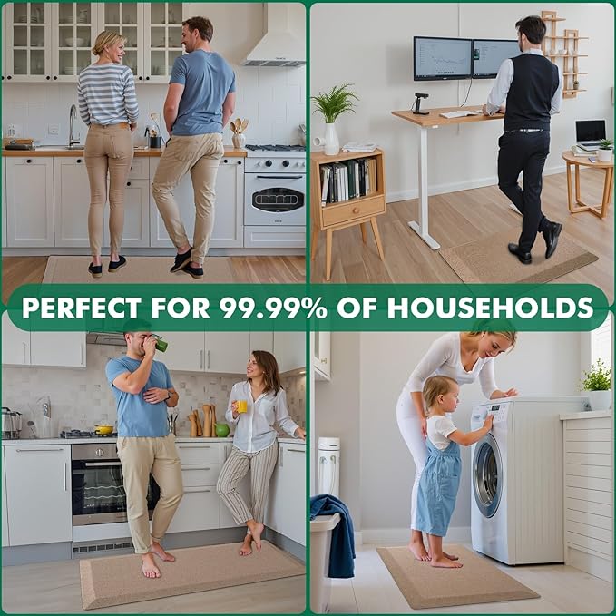 LUMI Anti Fatigue Cushioned Comfort Mats for Standing, 3/4 Thick Ergonomic Mats for Desk Office, Non-Slip, Ultra Soft, Memory Foam Rugs for Home, Kitchen, Laundry, 20"x48", Light Beige