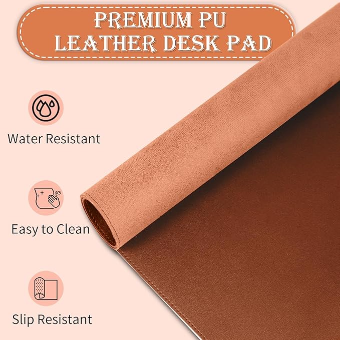 Large Desk Pad, 47.2" x 17" PU Leather Desk Mat for Desktop, Non-Slip Office Desk Mat for Desk, Desk Blotter Pad, Waterproof Computer Pad for Desk, Keyboard Mats for Home & Office (Russet Brown)