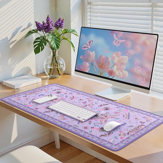 iCasso Purple Large Mouse Pad, Desk Matt for Desktop, XXL Desk Mat for Keyboard and Mouse, Anti-Slip Big Mousepad Computer Mat with Stitched Edges