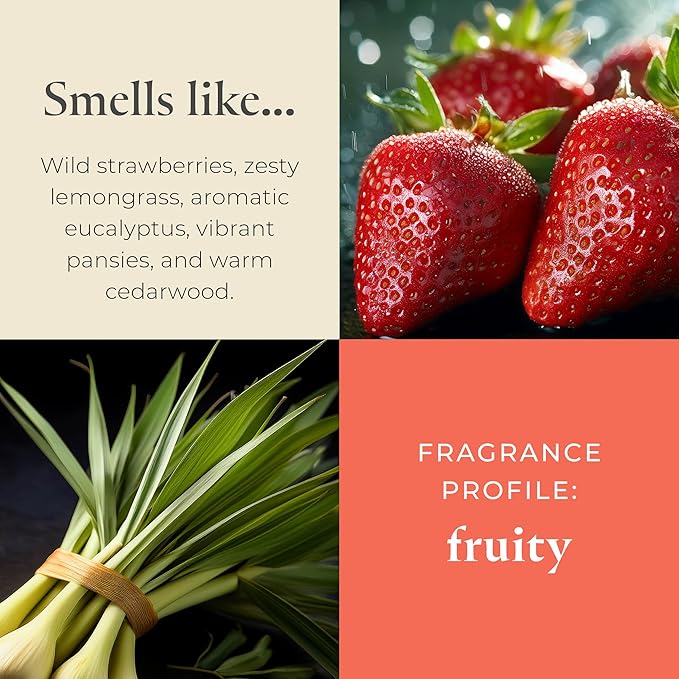PartyLite Juicy Strawberry Lemongrass Scented, Notes of Lemongrass, Eucalyptus, Pansies, Verbena & Cedarwood, 13.2oz 3-Wick Jar Candle, 45 Hour Burn Time, Luxurious Fragrance, Ideal for Gifting