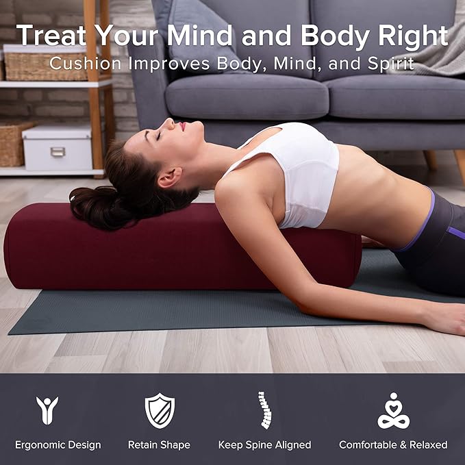 Simian Premium Meditation Bolster - Rectangular Support Cushion with Velvet Cover, Washable, for Restorative & Yin Yoga