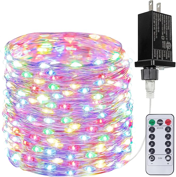 66Ft 200 LED Fairy Lights Plug in with Remote, Waterproof String Lights Outdoor& Indoor 8 Modes with Timer, LED Twinkle Light for Girl's Room Garden Patio Halloween Christmas Decorations (Multicolor)