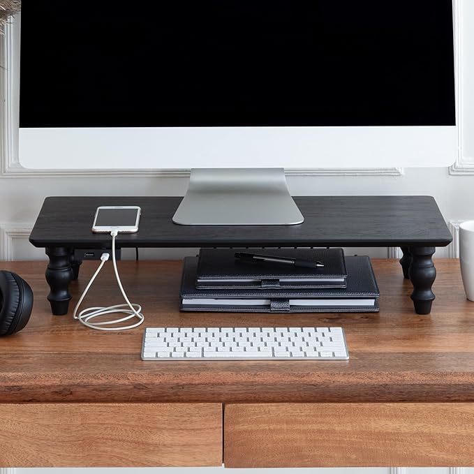 Anji Mountain Monitor Stand - Desktop Organizer & Laptop Riser, Ergonomic Monitor Riser, Space-Saving Monitor Stand for Desk, Durable Construction, Easy Assembly, Ideal for Home & Office,Black