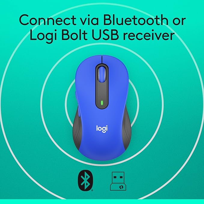 Logitech Wireless Mouse Signature M650 L Full Size - Large Hands, 2-Year Battery, Silent Clicks, Customizable Buttons, Bluetooth, PC/Mac/Chromebook - Classic Blue, Right-Handed, Large