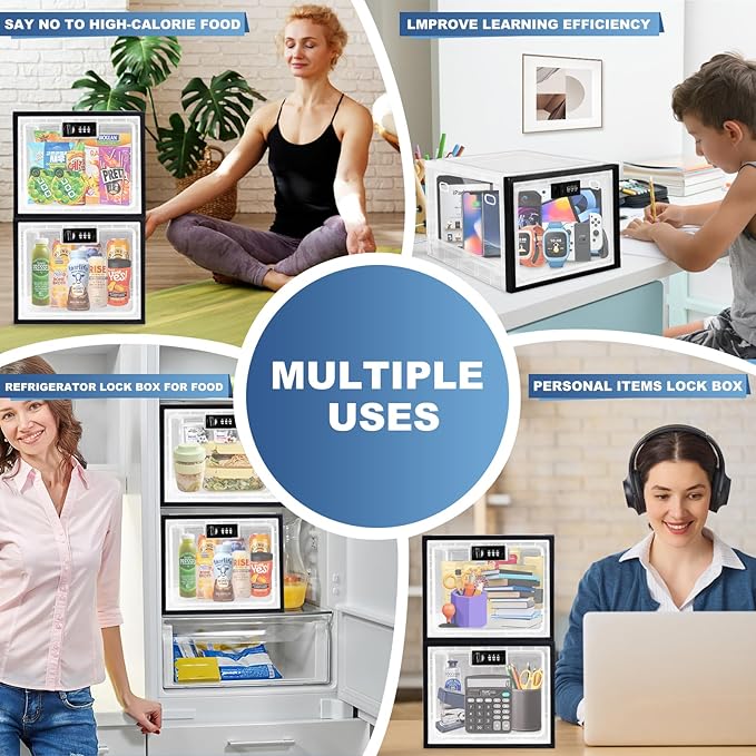 Medicine Lock Box for Safe Medication, Premium Material Lockable Storage Box Locking Organizer Bin with Combination Code for Fridge Food/Snacks/Phone/Tablet Jail/Home/Office Storage Lockers