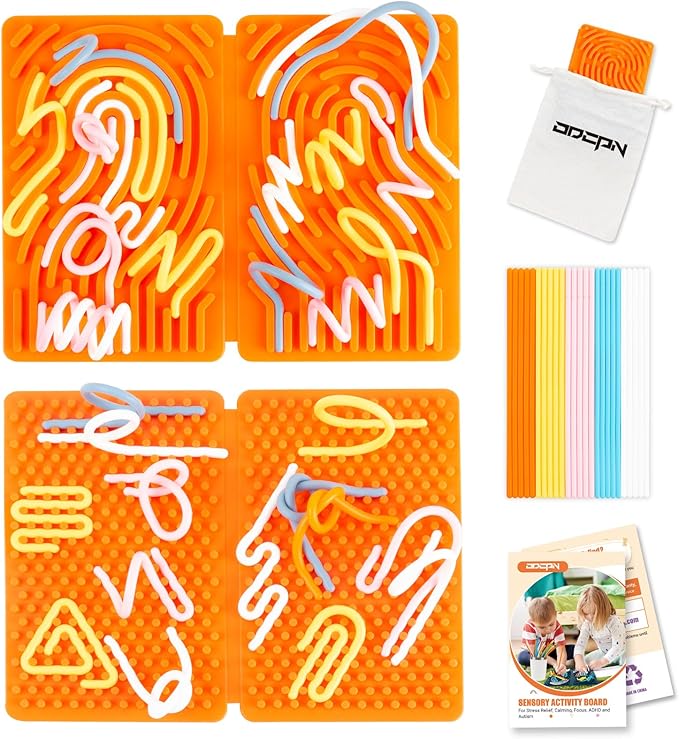 Sensory Activity Board, Four-Sided Silicone Sensory Fidget Toy, Promotes Parent-Child, Suitable for Autism, Calming, ADHD, Great for Children 3+ & Adults, Includes Portable Travel Bag and 25 (Orange)