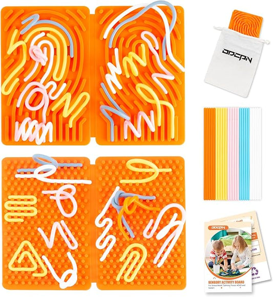 Sensory Activity Board, Four-Sided Silicone Sensory Fidget Toy, Promotes Parent-Child, Suitable for Autism, Calming, ADHD, Great for Children 3+ & Adults, Includes Portable Travel Bag and 25 (Orange)