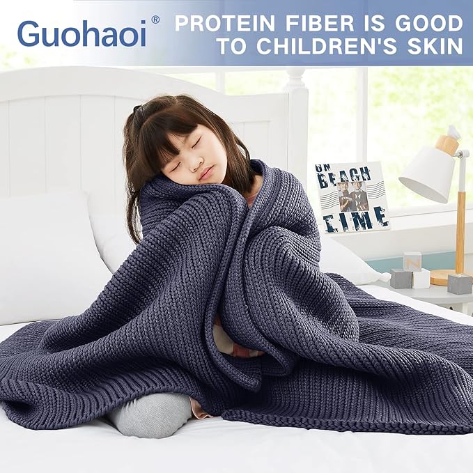 Guohaoi Knitted Weighted Blanket for Adults (Dark Grey 50"x75" 12lbs) No Beads Cooling Throw Blanket for Hot Sleepers, Home Decor Breathable Chunky Knit Heavy Blanket Use on Full Size Bed