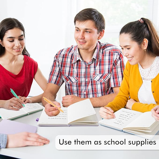 feela 3 Pack Hardcover Notebook For Women, Classic Ruled Lined Journal Set School Business Supplies, with 3 Black Pens, 120 GSM, 5.1”x8.3”, A5, Pastel Colors, Light Blue, Light Purple, Light Green