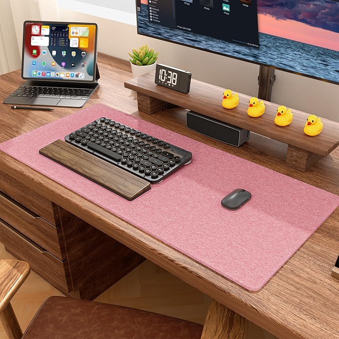 Auhoahsil Felt Desk Mat, Minimalist Large Mouse Pad XL 31.5 x 11.8 in, Desk Matt for Desktop, Keyboard, Laptop, Computer, Office, Work from Home, Gaming, Pink