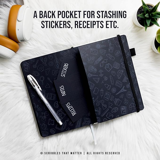 Black Paper Bullet Dotted Journal Notebook | B5 Starry Night by Scribbles That Matter | Free white gel pen | 160gsm Blackout no-bleed dot grid paper | For Men and Women | 7 x 10 in | White