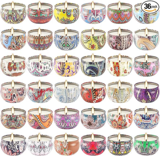 Scented Candles Gifts Set of 36 – 2.5oz Aromatherapy Travel Tin Candles, Relaxing Fragrances for Home, Spa, Gifts for Family, Friends, Teachers, Thank You Presents (Assorted Scents).