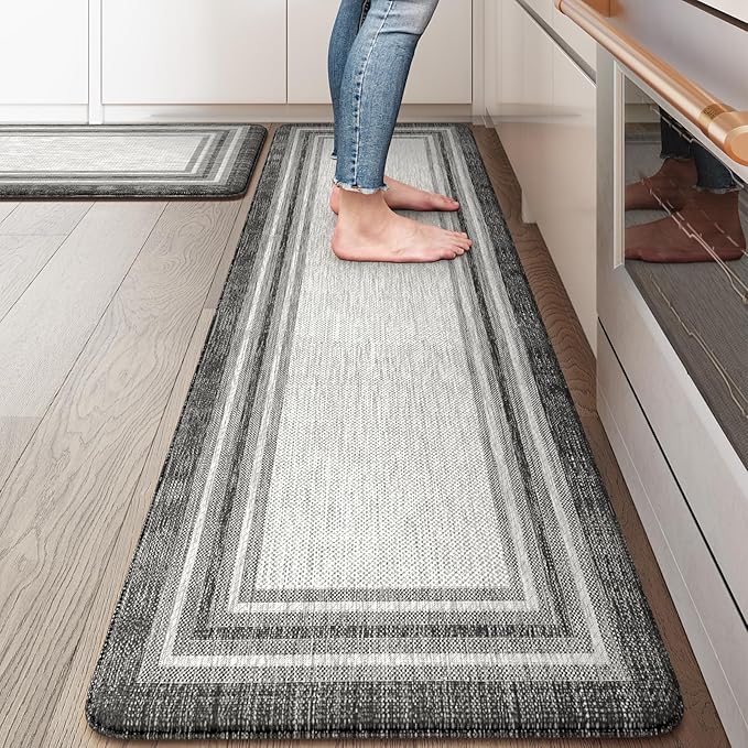 KIMODE Anti Fatigue Kitchen Mats,Non Slip Farmhouse Kitchen Rugs Sets of 2,17"x59"+17"x29" Waterproof Kitchen Mat for Floor,Cushioned Standing Mat for Office,Laundry,Sink,Desk,Grey