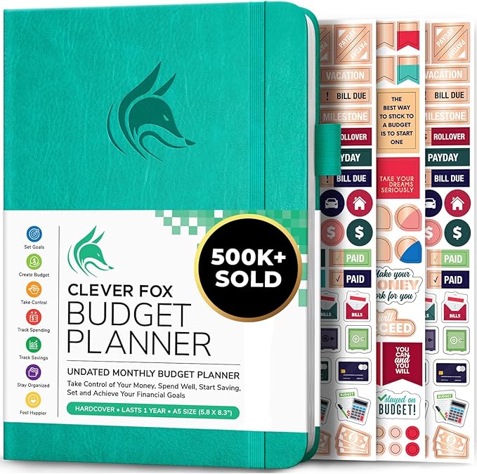 Clever Fox Budget Planner - Expense Tracker Notebook. Monthly Budgeting Organizer, Finance Logbook & Accounts Book, Bill Tracker, A5 (Aquamarine)