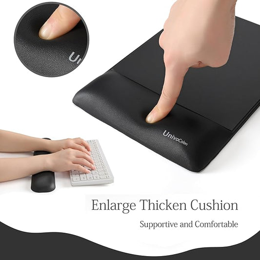 UnivoColors Design-Wave Set of Keyboad Wrist Rest & Mouce Pad,Artificial Sheepskin+Memory Foam+Ergonomic+Anti-Slip Gel, Resilience Support During Work and Gaming,Keyboard Accessory,Black