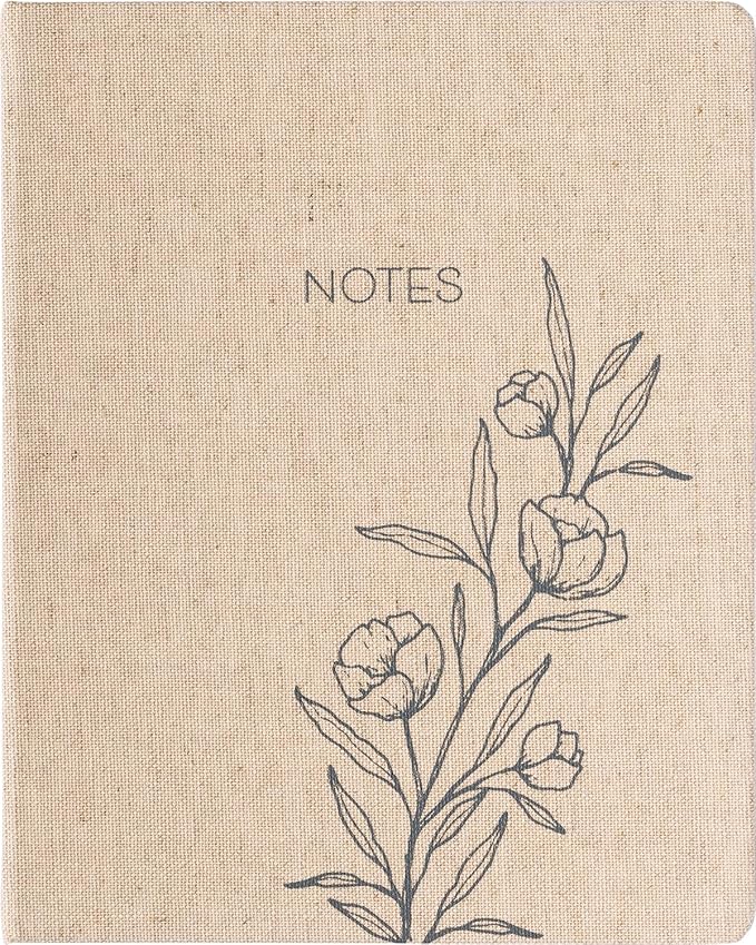 WORLD TRAVELER Eccolo Large Lined Journal Notebook, Hardbound Linen Cover, Writing Journal, 256 Ruled Cream Pages, Ribbon Bookmark, Lay Flat, Desk Size for Work or School (Floral, 8x10 inches)