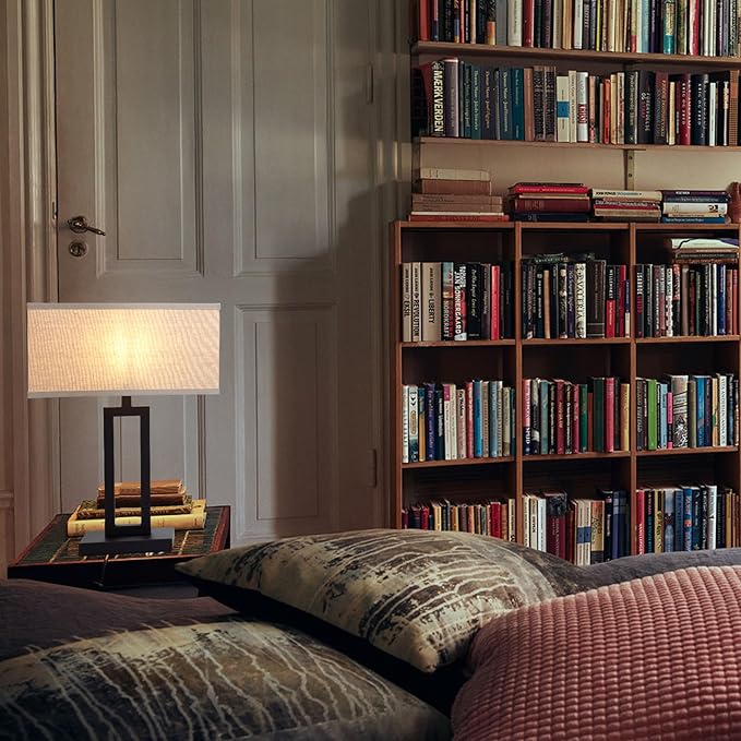 Yosoan Linen Indoor Rectangular Table Lamp, Dimmable Black 65.8" Power Cord Cutout Linen Fabric Shade for Bedroom Hotel Study