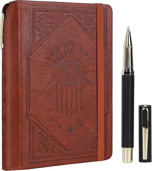 TIEFOSSI Lined Journal Notebook for Women Men, Leather Journal with Pen, A5 Evil Eye Hardcover Notebook for Work, Journaling, Travel & School, 100 GSM Thick Paper, 320 Numbered Pages, 6.2 x 8.3 in