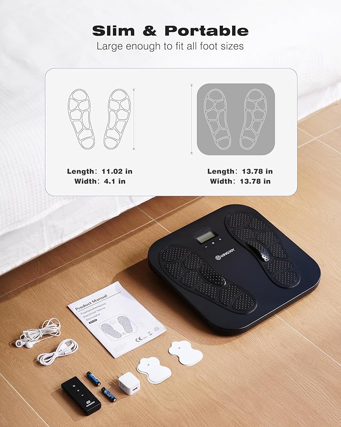 KINGJOY Foot Massager for Neuropathy, Rechargeable EMS TENS Foot Stimulator with 10 Modes 20 Intensities for Circulation Plantar Fasciitis & Swelling Pain Relief, Gifts for Women Men-Black