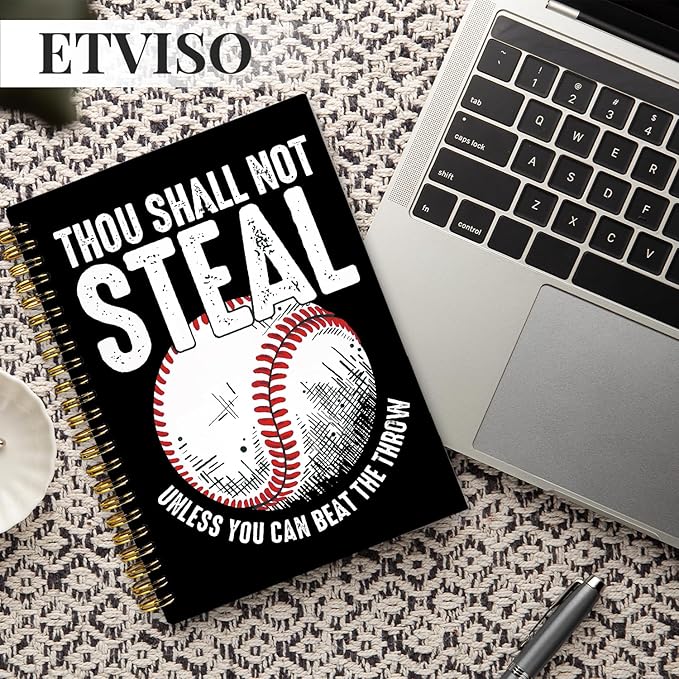 Funny Baseball Notebook, Baseball Coach Gifts Notebooks for Note Taking, Gifts for Baseballs Lovers Journal, Thou Shall Not Steal Retro Baseballs Journals for Writing, 5.5x8.3 Inch