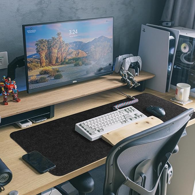 Large Felt Desk Protective Pad, 80X40cm/32''X16'' Non-Slip Felt Desk Mat Extended Gaming Mouse Pad Large Desk Pad Protector for Keyboard, Computer, Mouse, Laptop (Dark Grey)