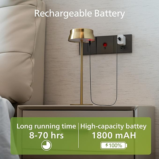 Philips Cordless Table Lamp, Portable Outdoor LED Desk Light,Rechargeable Battery Operated, 2 Adjustable Height, Touch Control & 3 Color Stepless Dimming, Waterproof Lamps for Restaurant/Bedroom