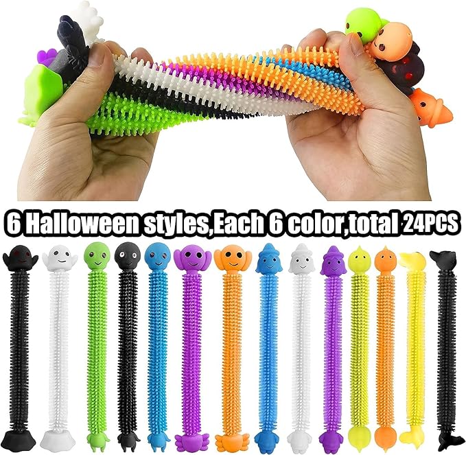 24 Pack Halloween Stretchy Strings Sensory Fidget Toys Pack Great for Kids Students Stress Relief and Anti-Anxiety Toys Assortment Halloween Party Favors (Halloween)