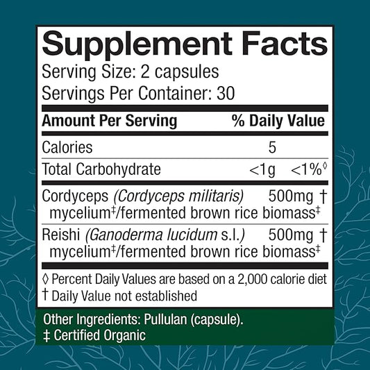 Host Defense CordyChi Capsules - Energy & Immune Support Supplement - Cordyceps & Reishi Mushroom Supplement for Relaxation & Respiratory Support - Aids Against Tiredness - 60 Capsules (30 Servings)*