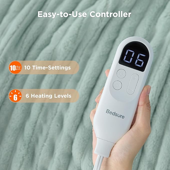 Bedsure Electric Blanket Twin - Thick Striped Flannel Electric Blanket, Heating with 10 Time Settings, 6 Heat Settings, and 8-Hour Timer Auto Shut Off, Gifts for Grandma (62x84 inches, Green)