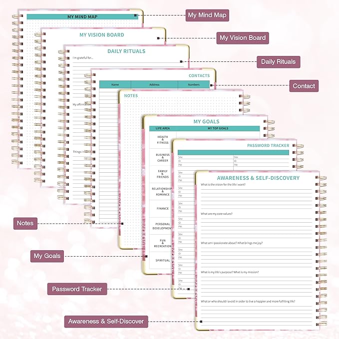 Ospelelf Undated Spiral Bound Planner Daily, Weekly and Monthly Planner, Pink Teacher Planners 12 Month 8.5 x 11