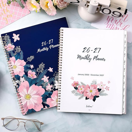 2026-2027 Monthly Planner/Calendar - Jan. 2026 - Dec. 2027, 9" x 11" Planner 2026-2027, 2-Size Pocket, Monthly Tabs, Premium Paper