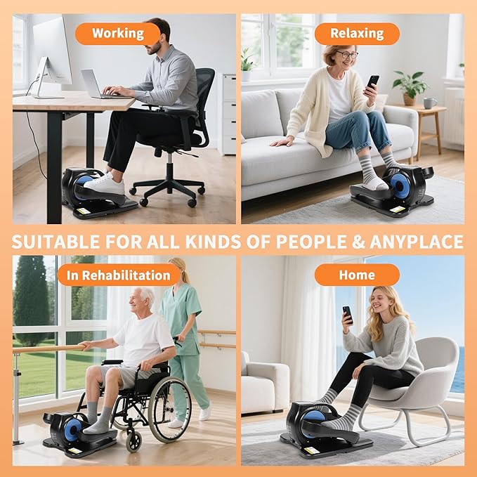 Under Desk Elliptical Machine, Electric Ellipse Leg Exerciser as Seen on TV for Seniors with 12 Speeds and 12 Modes, Portable Seated Pedal Trainer, Romote Elliptical Exerciser for Home Office