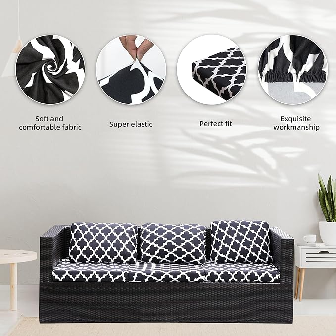 8Pcs Stretch Patio Cushion Covers,Outdoor Couch Covers Replacement,Outdoor Couch & Sofa Slipcovers,for Patio Furniture Cushion Covers,Washable Reusable Furniture Protector (Lingge Grey,Cover Only)