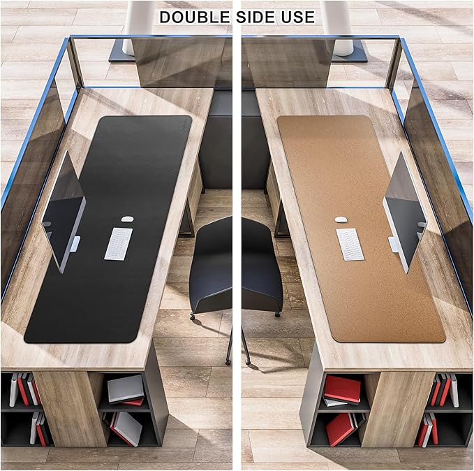 MAIDERN 51.2”x 19.6” Leather Desk Pad, Large Desk Mat, Reversible Cork & Leather Large Mouse pad for Desk, Waterproof Computer Desk Pad for Gaming Home Office (Black) …