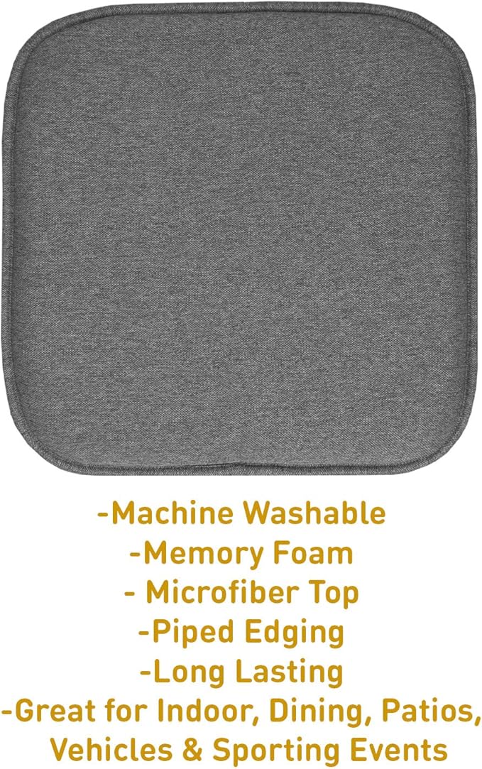 Sweet Home Collection Chair Cushion Memory Foam Pads Honeycomb Pattern Slip Non Skid Rubber Back Rounded Square 16" x 16" Seat Cover, 12 Pack, Charlotte Gray