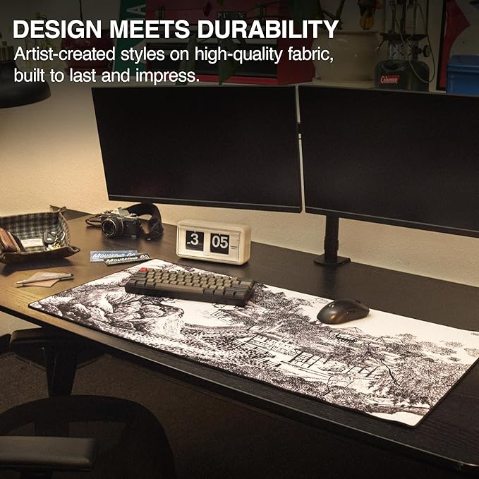 MPCO. Ukiyo-E Large Gaming Desk Pad - 36" x 17" Aeroglyde Fabric Whiling Away Desk Mats - Non-Slip, Washable, Smooth Glide for Precision Gaming & Work