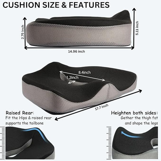 Large Memory Foam Seat Cushion for Office Chair, Wheelchair, Ergonomic Chair Cushion for Hip Pain, Ideal for Sciatica, Back Pain Relief, Tailbone Support, Booster Seat, Removable & Washable Cover