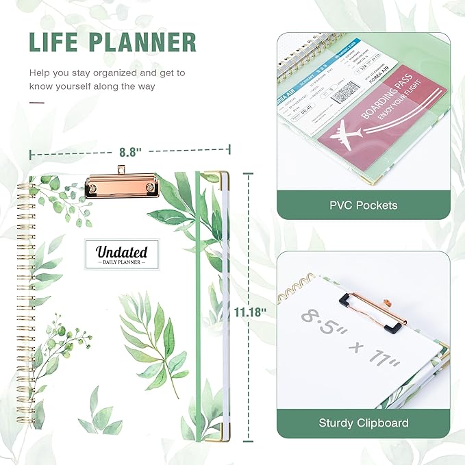 Ospelelf Undated Spiral Bound Planner Daily, Weekly and Monthly Planner 2025-2026, Work Planner 12 Month 8.5 x 11