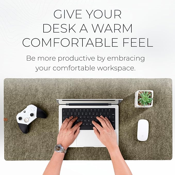 Nordik Large Felt Desk Mat – Timber Moss Green – 35 x 17 inch – Computer Desk Mat – Keyboard and Mouse Pad – Large Desktop Felt Pad